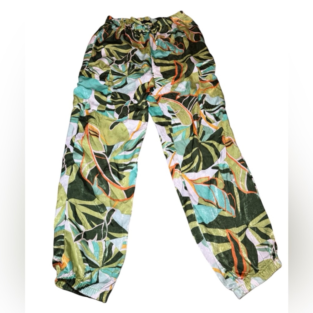 RACHEL Rachel Roy Multicolor Leaf Print Cargo Drawstring Pants